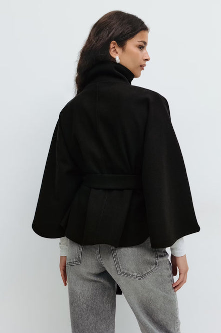 Siv belted cape – lang model med krave og bælte