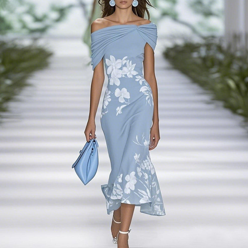 Velmira kjole dame – off shoulder kjole med blomsterprint og slim pasform