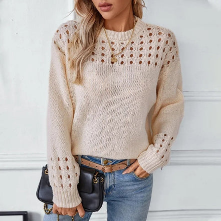 Elvéra langærmet sweater med rund hals og ribkant