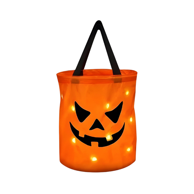 Halloweenové sladkostové vedro s motívom tekvice a LED osvetlením – Lumivaro
