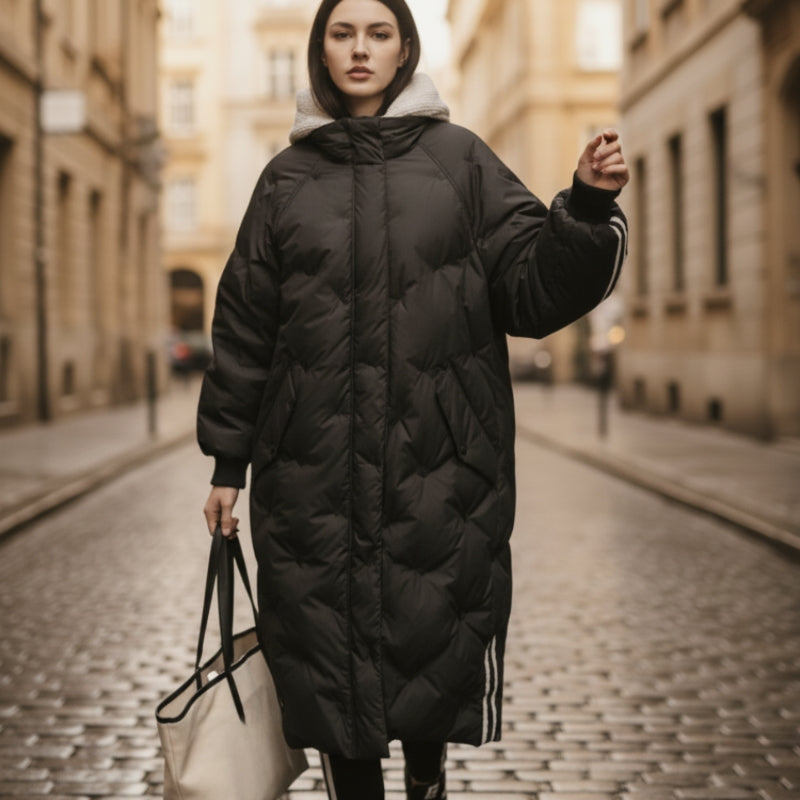 Norvella long coat med hætte og lynlås