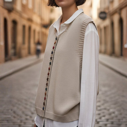 Elviana round neck vest med knapper