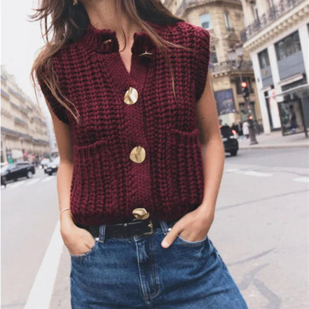 Cavina sleeveless vest med knapper og lommer