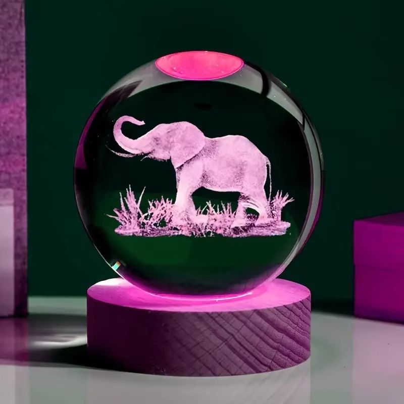 Elevara LED lampe med lasergraveret elefant – bordlampe med dekorativ kugle