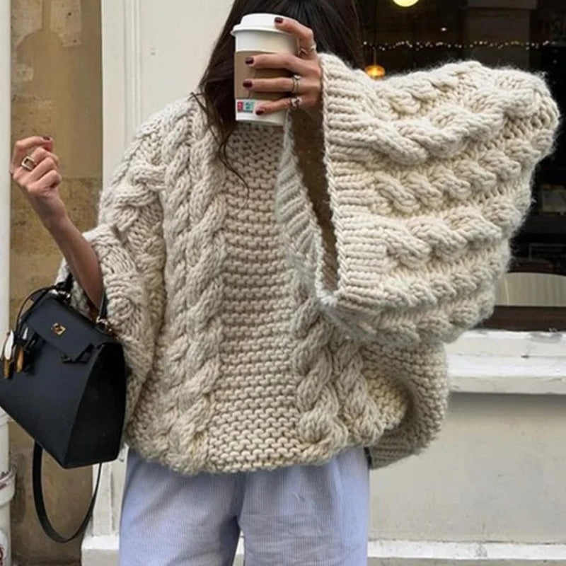 Lunvera oversized sweater med ribkanter