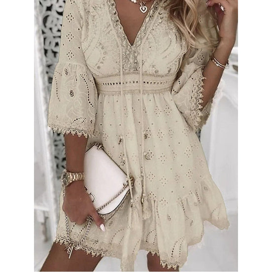 Lureva dame kjole mini V-hals afslappet pasform kort længde