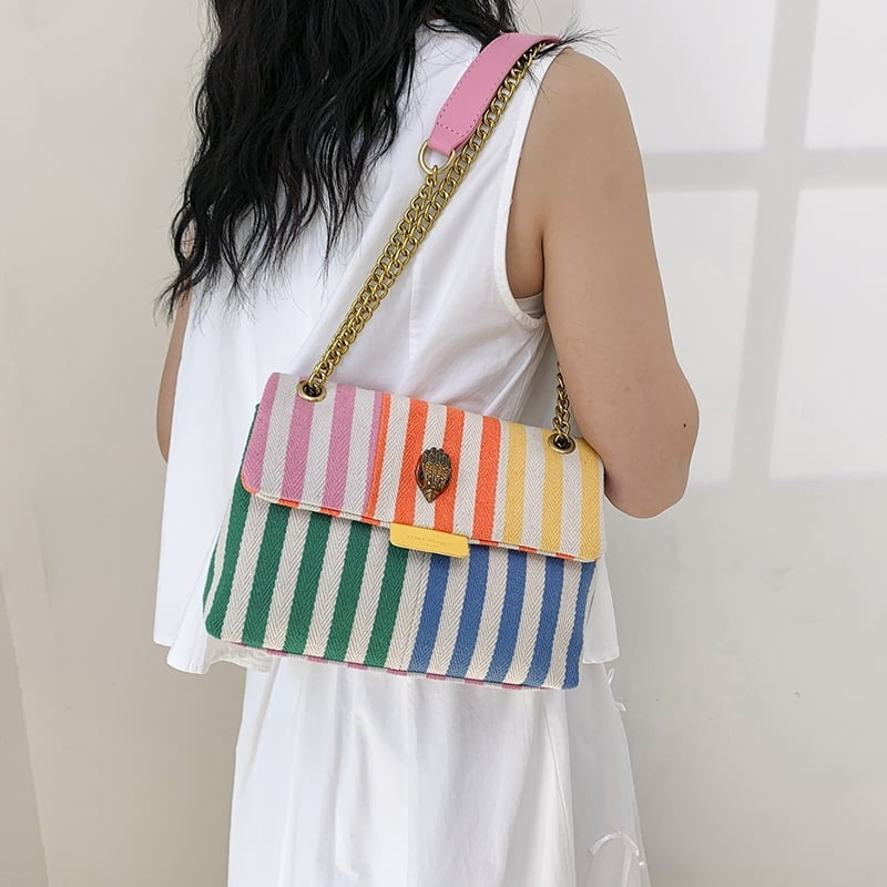 Strivana taske dame – skuldertaske med stribet design og rem