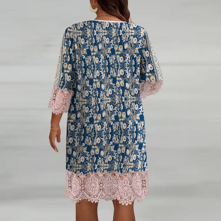 Rosavelle kjole dame – midi kjole med print og lange ærmer