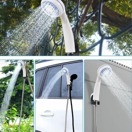 Bærbar bruser med USB pumpe og håndbruser – mobil bruser til camping og udendørs brug – Travara