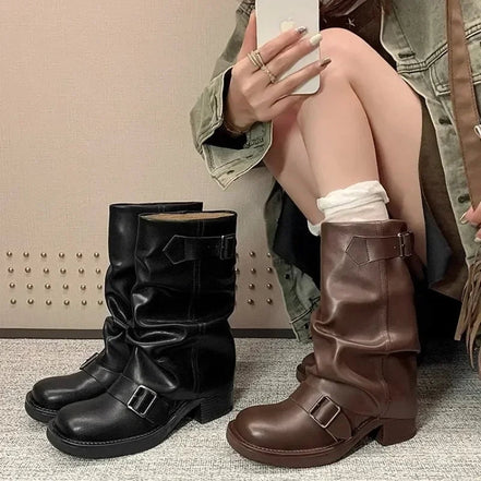 Bravelle mid calf boots med spænderem