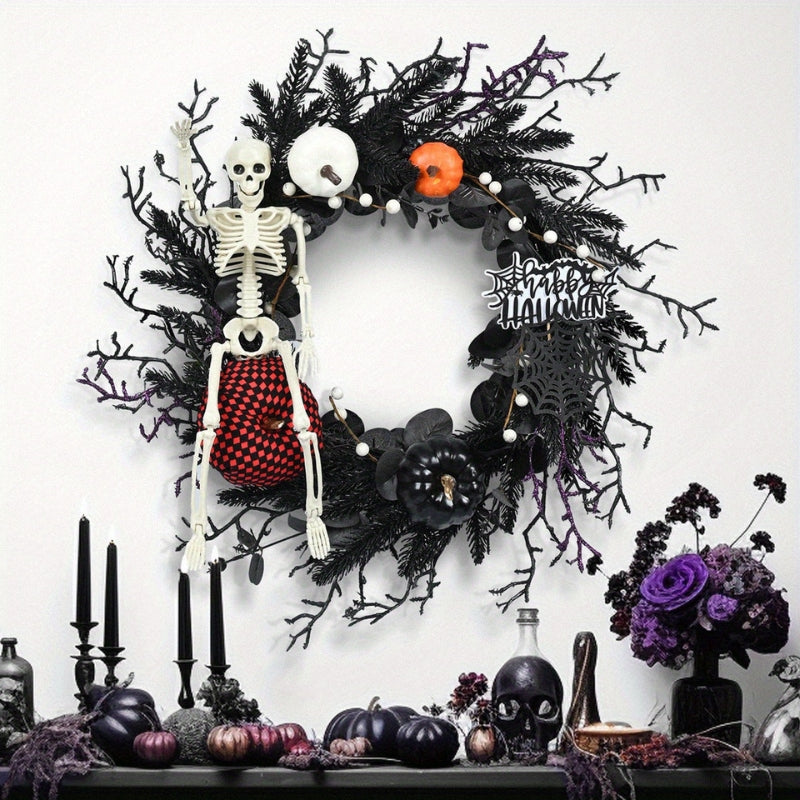 Halloweensky veniec s dekoráciou kostry a tekvice – Norevia