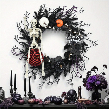Halloweensky veniec s dekoráciou kostry a tekvice – Norevia