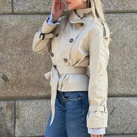 Avelyne long sleeve coat med bindebælte