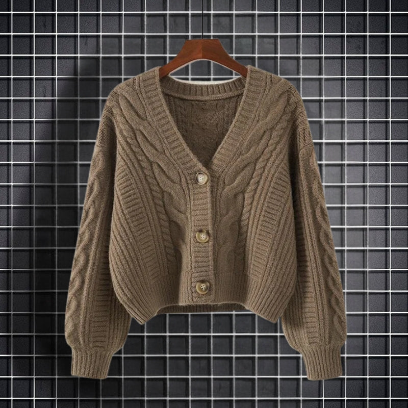 Elviane langærmet sweater med V-hals og knaplukning