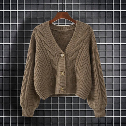 Elviane langærmet sweater med V-hals og knaplukning