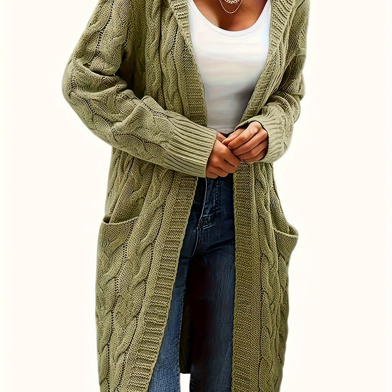 Selinna Hooded Knit Cardigan – Lang hættetrøje-cardigan i strik med lommer