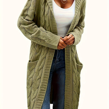 Selinna Hooded Knit Cardigan – Lang hættetrøje-cardigan i strik med lommer
