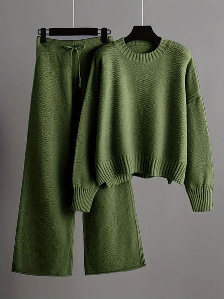 Lunoro To-delt Striksæt – Dame Sweater & Vide Bukser