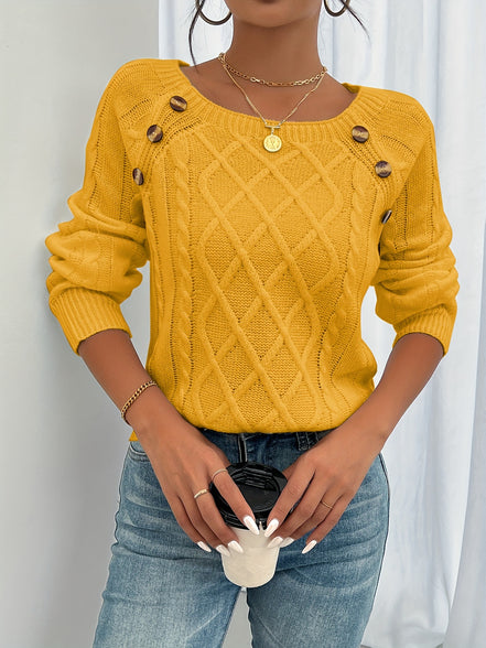 Ravella Strikbluse – Kvinde Sweater med Knapper og Firkantet Halsudskæring