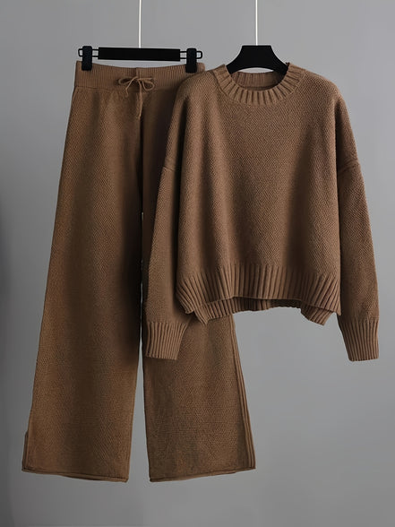 Lunoro To-delt Striksæt – Dame Sweater & Vide Bukser