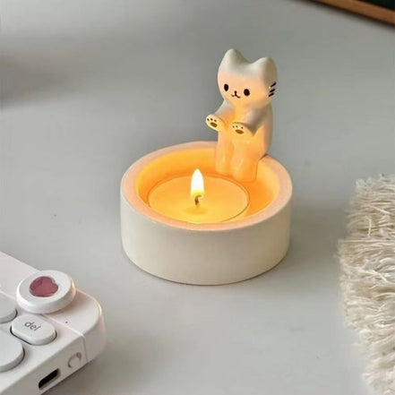 Felira lysestage i resin – katteinspireret holder til bord eller hylde