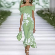 Velmira kjole dame – off shoulder kjole med blomsterprint og slim pasform