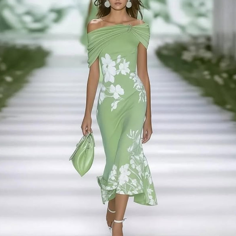 Velmira kjole dame – off shoulder kjole med blomsterprint og slim pasform