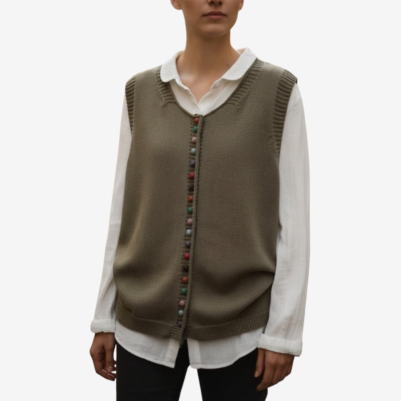 Elviana round neck vest med knapper