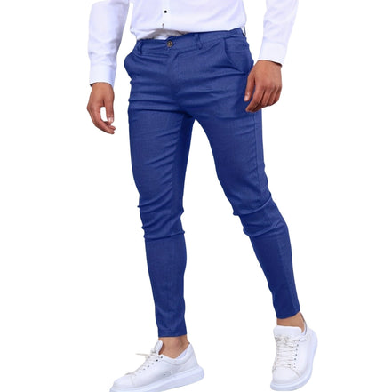 Herre slim fit bukser med knaplukning og sidelommer – lange bukser til hverdag og arbejde – Tavero