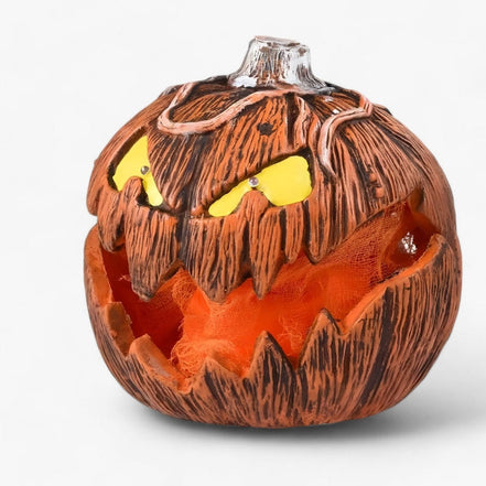 Halloweenska tekvicová lampášová dekorácia s LED svetlom a efektom mihotania – Velmira