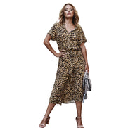 Dame kjole med korte ærmer, justerbar talje og print – afslappet kjole til hverdag og fritid – Velmira