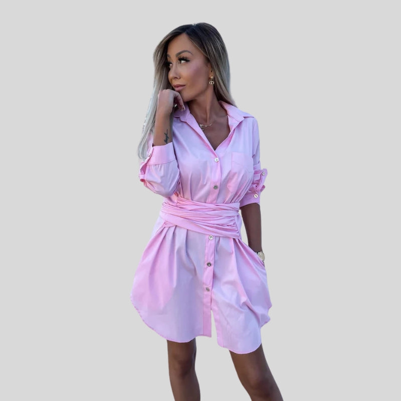 Neriva langærmet skjortekjole med bælte og lommer