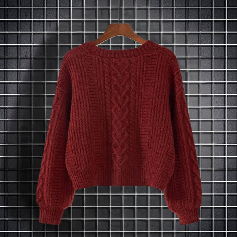 Elviane langærmet sweater med V-hals og knaplukning