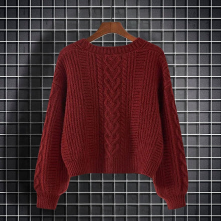 Elviane langærmet sweater med V-hals og knaplukning
