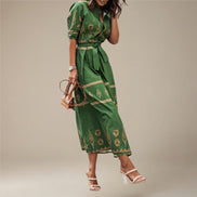 Miravelle kjole dame – midi kjole med print og bindebælte