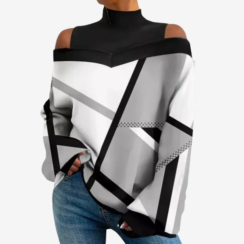 Orivelle off-shoulder sweater med rullekrave