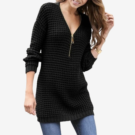 Elvara slim fit sweater dress med lynlåskrave