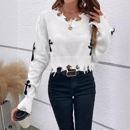 Sorina sweater med print og kvastdetaljer