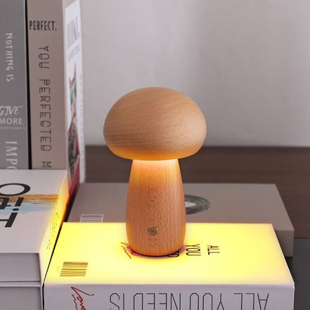 Tervia LED bordlampe i træ – lampe med berøringsstyring og USB-opladning