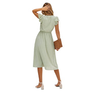 Dame midi kjole uden ærmer med V-hals og høj talje – let kjole til hverdag og fritid – Solmira