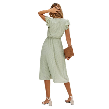 Dame midi kjole uden ærmer med V-hals og høj talje – let kjole til hverdag og fritid – Solmira