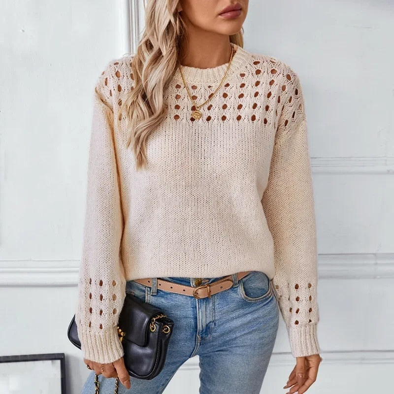 Elvéra langærmet sweater med rund hals og ribkant