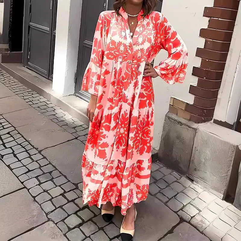 Virella kjole dame – midi kjole med print og lange ærmer