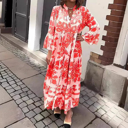 Virella kjole dame – midi kjole med print og lange ærmer