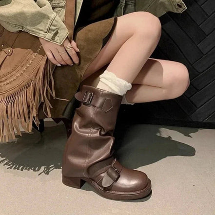 Bravelle mid calf boots med spænderem
