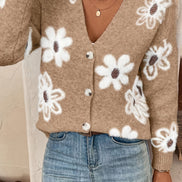 Daisy knit cardigan – blomstermønstret strik med V-udskæring