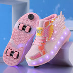 GlowSkate USB oplaadbare rolschaats sneakers met licht en vleugels – kleurrijke en comfortabele sneakers voor meisjes en tieners, ideaal voor plezier, buitenactiviteiten en avondritten.
