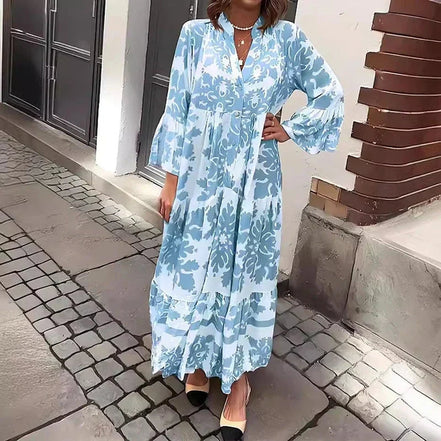 Virella kjole dame – midi kjole med print og lange ærmer