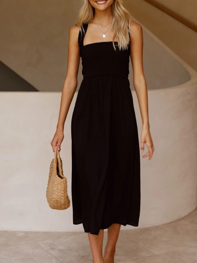 Maribel ærmeløs kjole med brede stropper og lommer