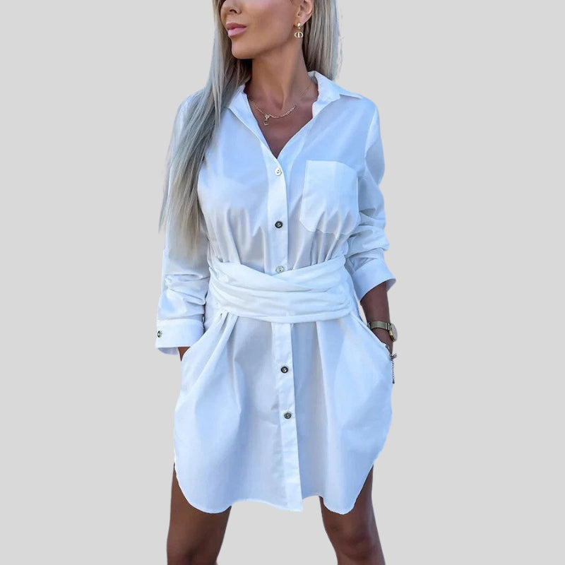 Neriva langærmet skjortekjole med bælte og lommer